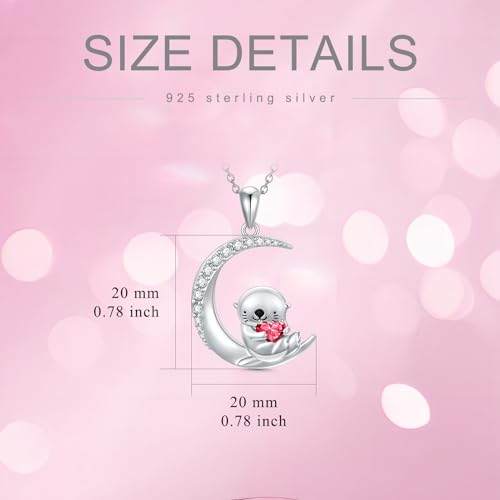 Image of PROESS Animal Birthstone Necklace 925 Sterling Silver Otter /Axolotl /Hippo /Elephant /Dachshund /Monkey /Red Panda Pendant Necklace Animal Birthstone Jewelry Gifts for Women