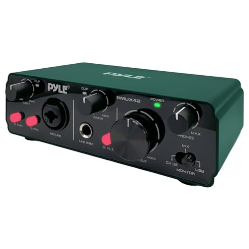 Image of Pyle USB Audio Interface for Recording Music, Podcasting, and Streaming - 2-IN /2-OUT, 24bit /192kHz, Low-Noise, High-Fidelity Studio Quality, USB Powered, Rugged Metal Chassis, 5.9 inch x 4 inch x 1.8 inch