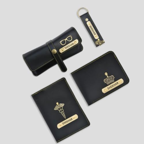 Image of Personalized Name & Charm Leather Mens Wallet Gift Hamper Set | Combo Giftset, Customized, Birthday Anniversary Wedding Engagement Gifts, for Brother Husband Father Boyfriend