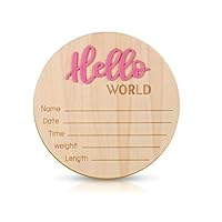 Ankündigungsschild Baby, 15cm Holz “Hello World” Willkommensschild für Neugeborene Namensschild Baby Geburt für Foto-Requisiten Babyparty Krankenhaus Kinderzimmer (Rosa)