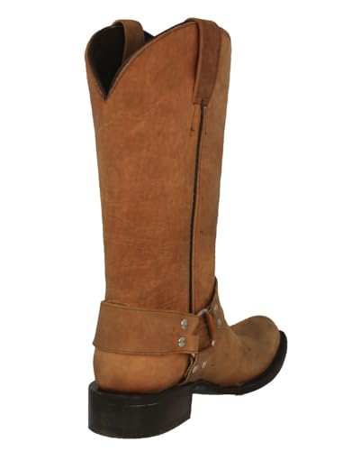Texas Legacy Mens Rider Light Brown Western Cowboy Boots Leather Harness Square Toe3