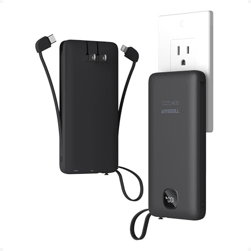 TESSAN Portable Charger with Built in Cables, 10000mAh Power...
