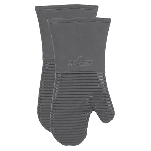 All-Clad-Silicone-Oven-Mitts-Heat-Resistant-up-to-500-Degrees-100-Cotton-Silicone-14x7-Oven-Mitt-for-Kitchen-and-Barbeque-2-Pack-Pewter All Clad Silicone Oven Mitts Heat Resistant up to 500 Degrees 100 Cotton Silicone 14×7 Oven Mitt for Kitchen and Barbeque 2 Pack Pewter