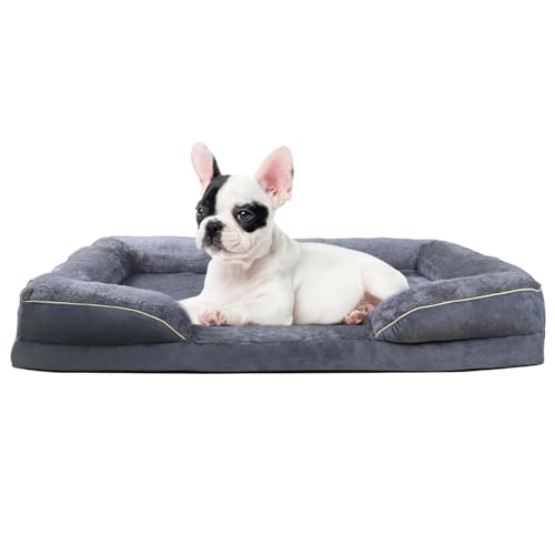 Bizcasa Sofá Perro Ortopédica Grande, 76x51x 16cm, Cama Perro Desenfundable y Lavable, Large Cama de Espuma viscoelástica para Perros con Funda extraíble Lavable, Gris