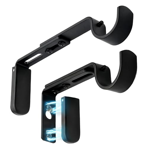 Adjustable Curtain Rod Brackets for Wall with Magnetic Cover 5 inch Long Heavy Duty Curtain Rod Holders Extended Brackets Window Hardware Holders Adjustable Mounting Hardware Support Black Set of 2