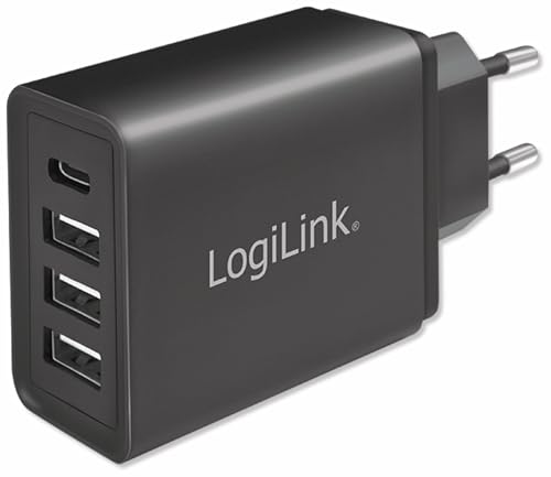 LogiLink PA0221 - USB Steckdosenadapter (3x USB-A, 1x USB-C™) 27W für Smartphones/Tablets/eBooks/etc. - Überlast-, Überspannungs-, Überhitzungs-, Überlade- und Kurzschlussschutz, FastCharge