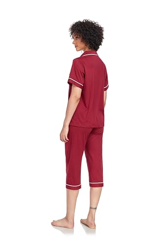 Image of COLORFULLEAF 100% Cotton Capri Pajama for Women Set Summer Short Sleeve Pj Sets for Women Cotton Sleepwear