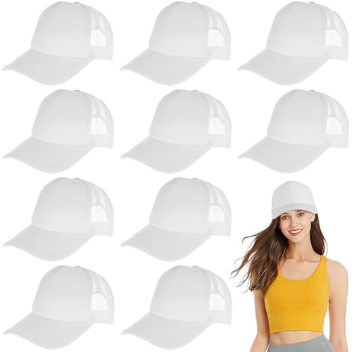 Image of 10 PCS Sublimation Blank Trucker Hats, Plain Baseball Caps with Adjustable Back Strap Unisex Mesh Caps for Men and Women DIY
