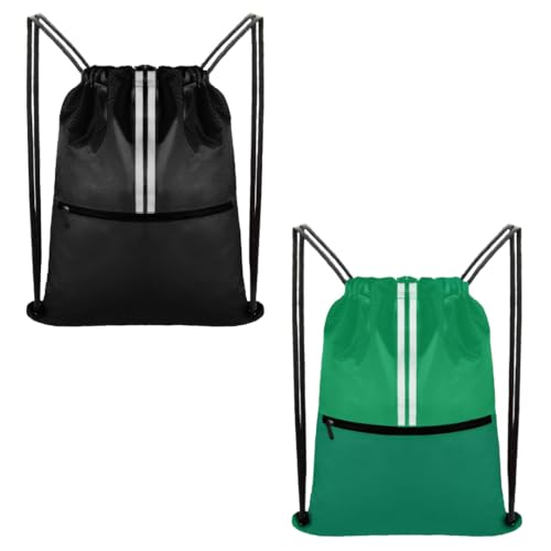 Image of Drawstring Backpack Bundle with Zipper Pocket, Lightweight Gym Bag Sackpack for Sports, Travel, and School, Durable Polyester and Oxford Fabric, Adjustable Straps (2 Pack)