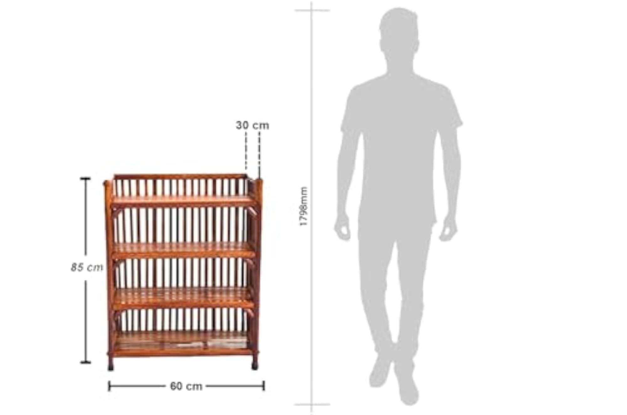 Wood Bamboo Book Rack, 4 Shelf Organizer