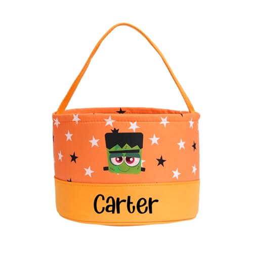 Personalized Halloween Basket, Trick Or Treat Bucket for Kids, Custom Name Halloween Candy Bags for Boys Girls (Style 6)