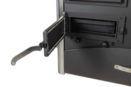 Foto von Kaminofen mit Backfach und Herdplatte mit Glaskeramik ABC Concept 2 Air Rechts Mehrfachbelegung Holzofen 11,6 kW Kamin Ofen Holz Werkstattofen Schwedenofen Hüttenofen Heizofen Holzofen