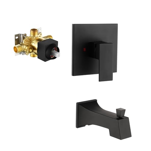 Taplong Matte Black Shower Valve Trim Kit with Tub Spout - Wall Mounted Bathroom Tub and Shower Rough-In Mixer Valve Set, cUPC Pressure Balance Cartridge,Easy Install,TP031B