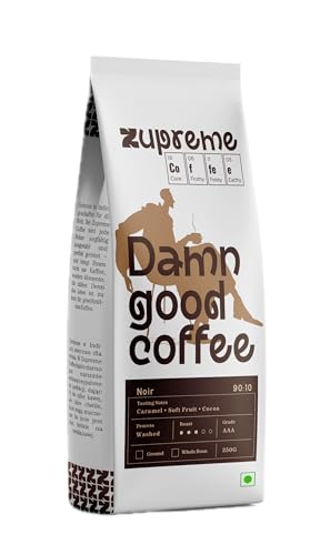 Image of Zupreme Premium Coffee Noir Blend 90:10 | Arabica Robusta Coffee Beans | Medium to Dark Roast | Bold Yet Smooth | Freshly Roasted | Ideal for Espresso & Milk Coffee | 250 Grams