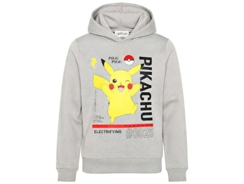 Pokemon - Sudadera con capucha para niño y niña, diseño de Pikachu, Gris-amarillo, 134