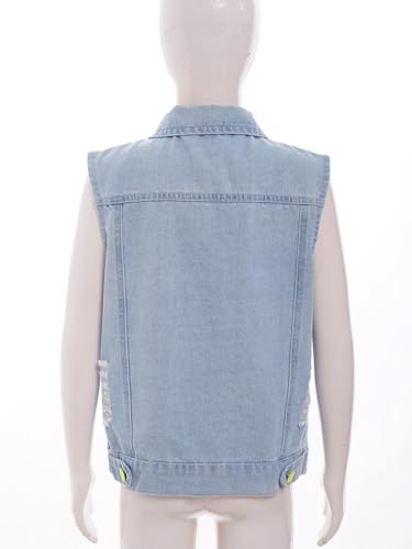 YiZYiF Jean Vest for Boys Girls Ripped Denim Gilet Vintage Biker Waistcoat Distressed Jacket Spring Fall Outfit3