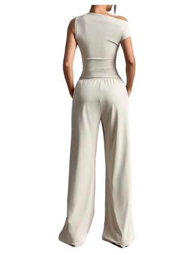 SOLY HUX Women's 2 Piece Going Out Outfits Sleeveless Asymmetric Tops and Wide Leg Pants Summer Sets2