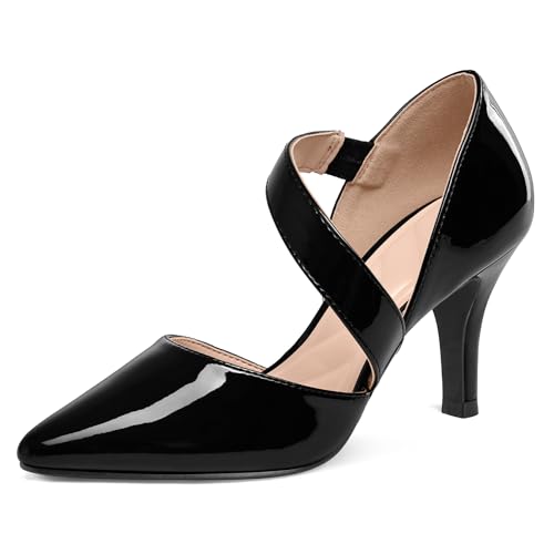Image of mysoft Women's Pointed Toe Pumps Stiletto Heel Dress Shoes Wide Width | 3 Inch Stiletto Heel, Closed Toe, Wide Width, Elastic Strap, Comfortable, Daily, Wedding Party, Formal, Office Work Dressy