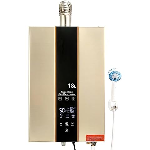 TCFUNDY 18L Tankless Water Heater Propane Gas, 4.75 GPM On-Demand Instant Hot Water Heater 111000 BTU with Digital Display, Touch Screen, Thermostatic & Energy Saving, Overheating Protection, Gold Cover
