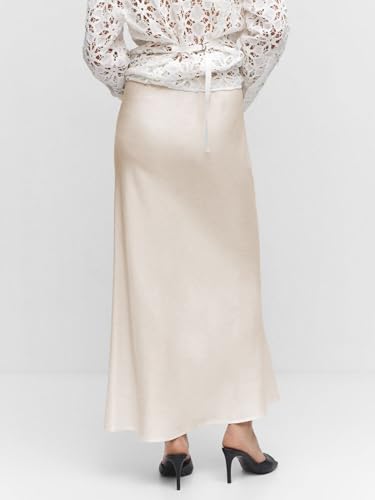 Satin Maxi Skirts for Women High Waist Drawstring Tie Solid Color Skirt Silky Casual A-Line Long Skirt3