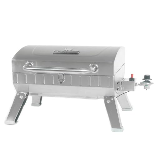 Venture Forward Portable Propane Gas Grill - Stainless Steel Cooking Surface, 208 sq. in. Cooking Space, 10,000 BTU Burner, Easy Push-Button Ignition, Folding Legs and Locking Lid