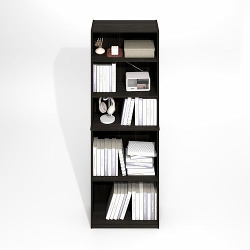 Image of Furinno Jaya Simply Book Shelf, 5-Tier Bookshelf, Bookcase with Adjustable Shelves, 9.5 x 24.5 x 71.2, for Living Room, Bedroom, Home Office, Black Espresso
