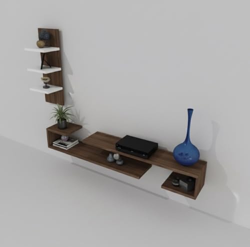 Image of Bros Moon Wall Mounted TV Cabinet, Choco White, MDF, Modern Style, Laminated Finish, for Living Room, Suits TV up to 40 Inches (Wenge White, Dual J 36 Inches Base)