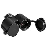 Doppelstecker für Steckdose, IP44 Wasserdichte Doppelsteckdose mit Abdeckung für Innen- und Außenbereich, Steckdosenadapter 2fach 16A/250V bis 3500W