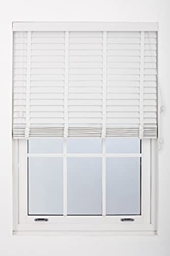 FURNISHED Persianas Venecianas para Ventanas a Medida 50mm Persiana Imitación Madera Blanca, 140W x 150H cm