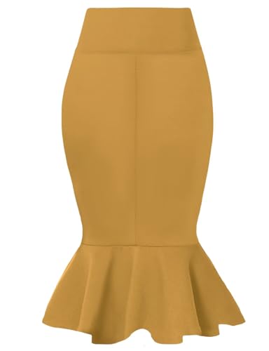 Image of HyBrid & Company Womens Premium Nylon Ponte Stretch Office Fishtail Pencil Skirt High Waist Made in The USA Below Knee
