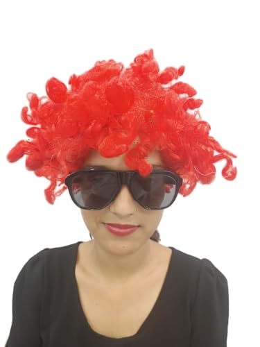 Image of BookMyCostume Buy Red Curly Hair Wig Unisex Adult & Kids Fancy Dress Costume Accessory