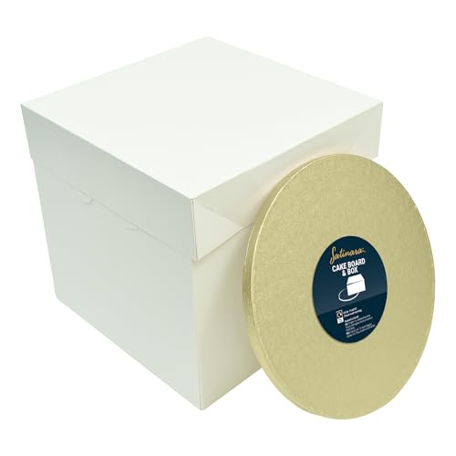 Satinara 12 Pale Gold Board & Tall Box Set | Premium Cake Box & Gold Drum Transport Gift & Store In Style | Decorated & Tiered Cakes