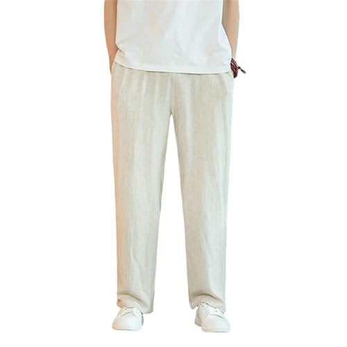 Pantalon lin et coton homme d'été ample coupe droite style chinois décontracté