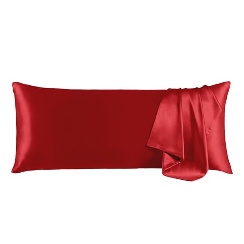Image of THXSILK Set of 2 Silk Pillowcase for Hair and Skin, 100% Mulberry Silk Bed Pillowcase Ultra-Soft, Hypoallergenic Soft Breathable Silk Pillow Case with Hidden Zipper, Body Size 20 inchx54 inch, Red