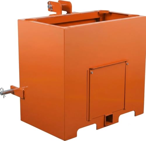 Heavy Duty 800 Lbs 3-Point Tractor Ballast Box Fits Category 1 Hitch Compatible with Loaders & Skid Steers Includes 2 Receiver and Tool Storage Orange