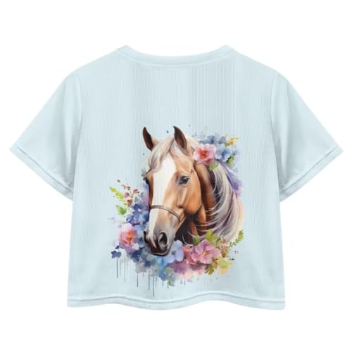 Image of Girl Crop Top Shirts for Summer Cute T Shirts Short Sleeve Tees for Kids 5-16