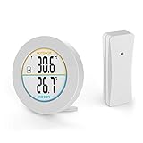 【Großes LCD-Display mit hohe Auflösung】Das Thermometer hat ein LCD-Display mit hohe Auflösung und mit großen Ziffern, mit denen Sie sich die Temperatur in Indoor und Outdoor in verschiedenen Winkeln deutlich informieren können. (Die Temperaturanzeige Auflösung beträgt 0.1 °C / 0.1°F)