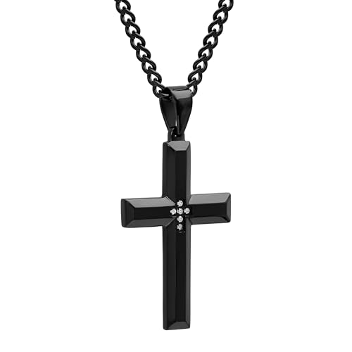 Black Cross Pendant Necklace for Men 24" Stainless Steel Cuban Chain, Mens Jewelry - Choice of Colors4