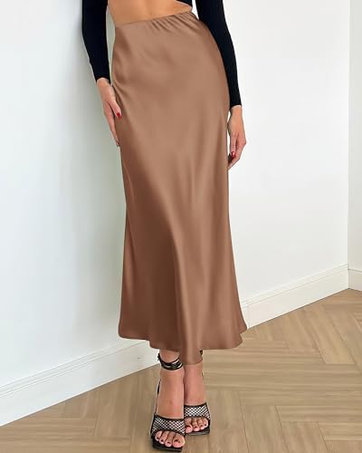 Image of BTFBM 2026 Summer Womens Skirts Silk Elegant High Waist Flowy Long Satin A-Line Midi Skirt Cocktail Wedding Party