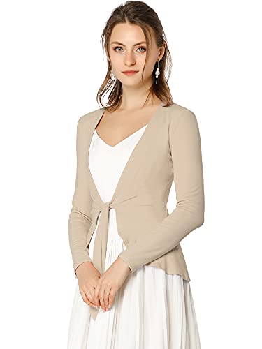 Image of Allegra K Women's Tie Front Cardigan Dressy Casual Cardigan Draped Ruffle Shrugs for Women Dresses