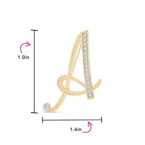Image of Bling Jewelry Large Statement ABC Pave Crystal Cursive Script Monogram Letters Alphabet Initial Scarf Lapel Pin Brooch For Teen Women Rose, Yellow Gold Silver Plated
