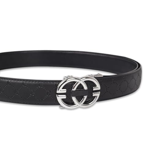 Image of Aurolran Men&Womens Leather Dress Belt Business Automatic Buckle Belt Color-Black Silver Gold