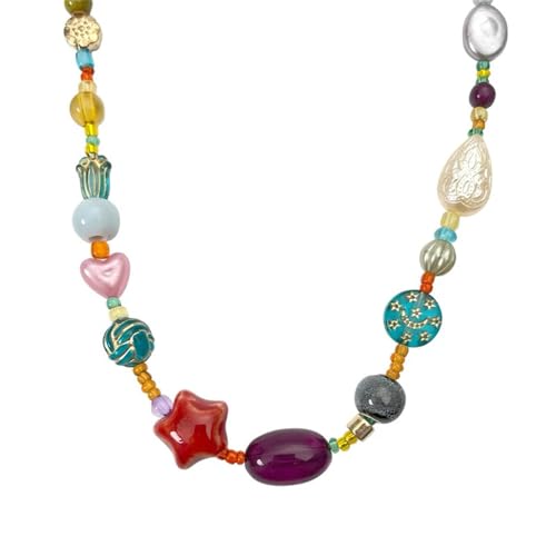 OT Toggle Clasp Ceramic Star Pendant Beaded Necklace For Women Bohemia Handmade Colorful Round Bead Choker Adjustable Clavicle Chains Simple Trendy Christmas Holiday Party Y2K Jewelry Gifts For Her