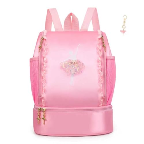 Dorlubel Mochila de dança de balé para meninas, bailarina, bolsa infantil, rosa, Large, Mochila de balé rosa com compartimento separado para sapatos