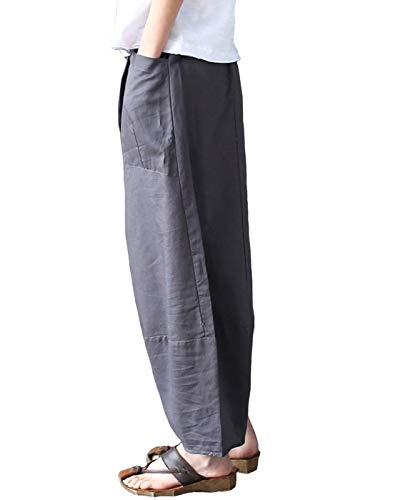 Aeneontrue Women's Patchwork Wide Leg Pants Trousers With Big Pockets Gray M #TOP2