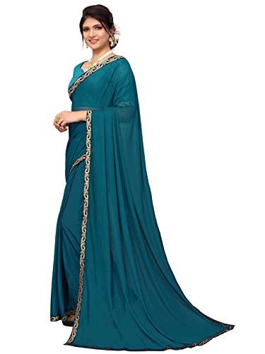 Image of SIRIL Women's Lace & Peral Work Saree with Unstitched Blouse Piece