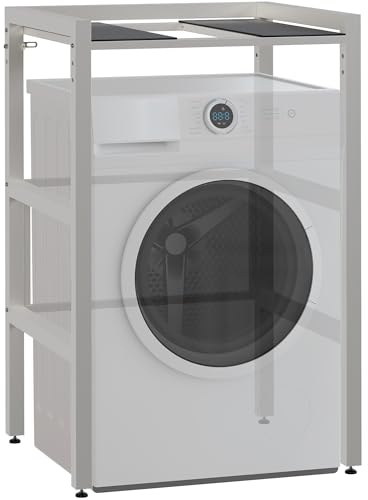 CLP Bastidor para Lavadora Gannet | Torre de Lavado con Espacio para Dos electrodomésticos | Bastidor metálico para Secadora I Superestructura para Lavadora, Color:Blanco