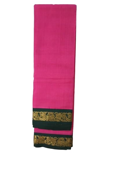 Image of Indian Traditional pure cotton Gadwall Saree for Women, Light pink Colour and green Border