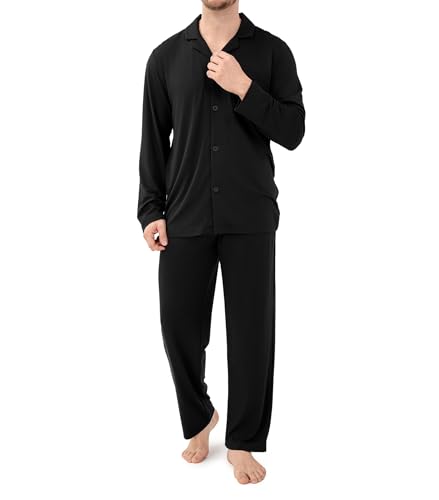 DAVID ARCHY Mens Pajamas Set Ultra-Soft Sleepwear Classic Notched Collar Top & Bottoms Loungewear with Pockets