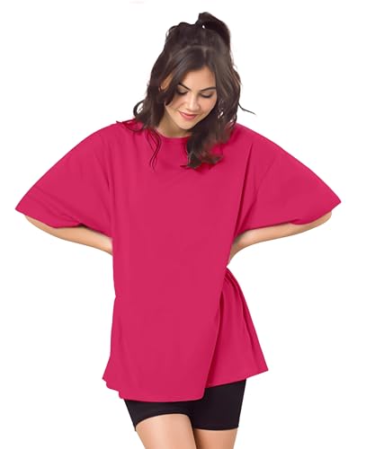 Image of SHODOX Women's Cotton Blend Oversized Drop Shoulder Solid T-Shirt(Pack of 1)